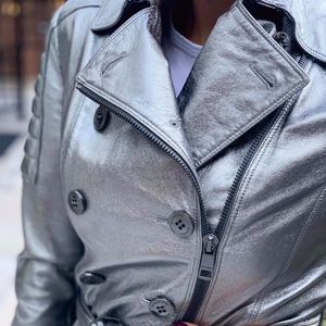 Burberry Leather Trench Coat Silver